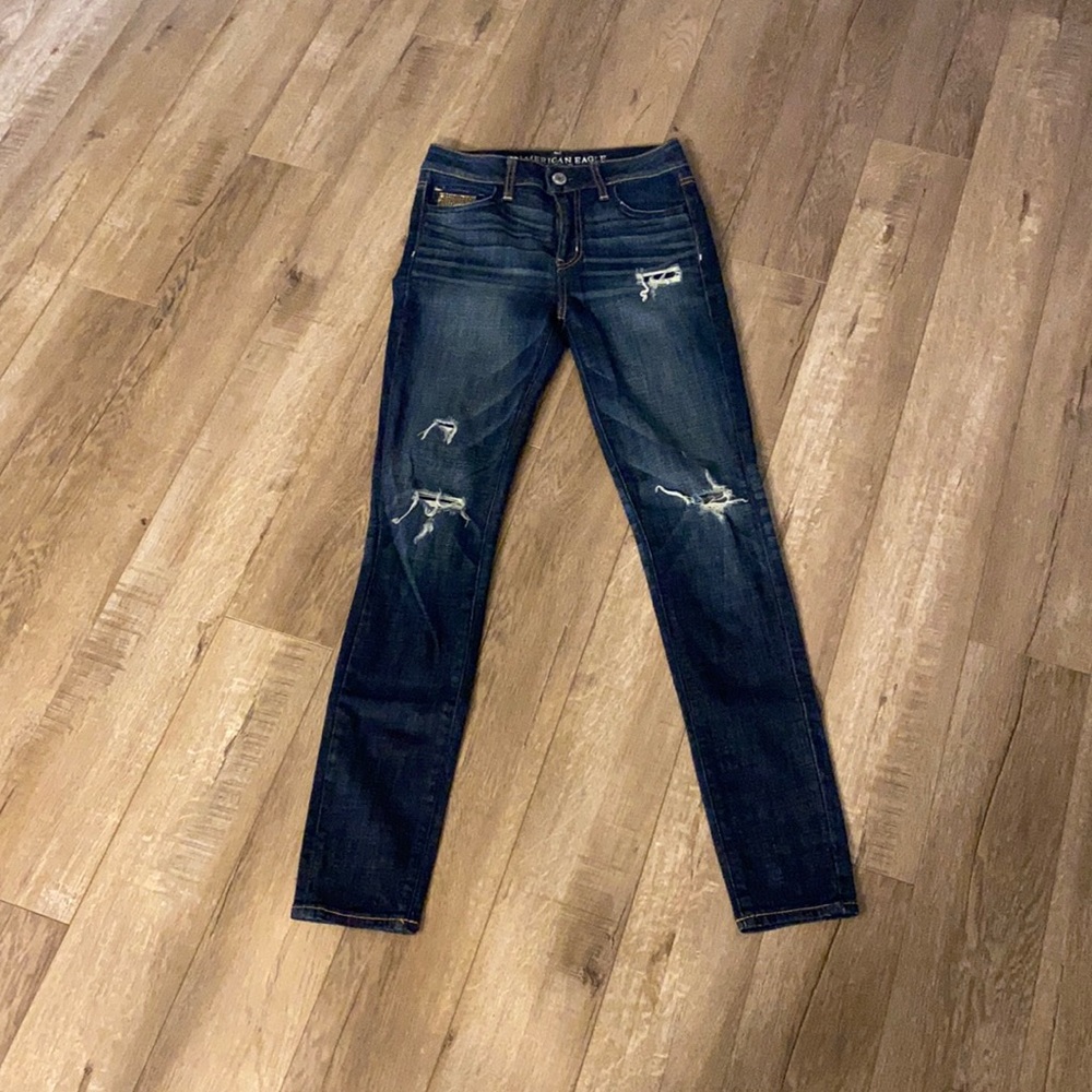 American Eagle- high waisted, gold jeweled jeans